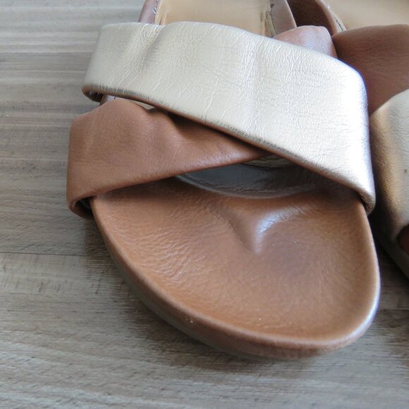 COLE HAAN Arielle Cross Over Slide Sandals in Gold Tan Leather Minimal Size 8.5 - Picture 6 of 15